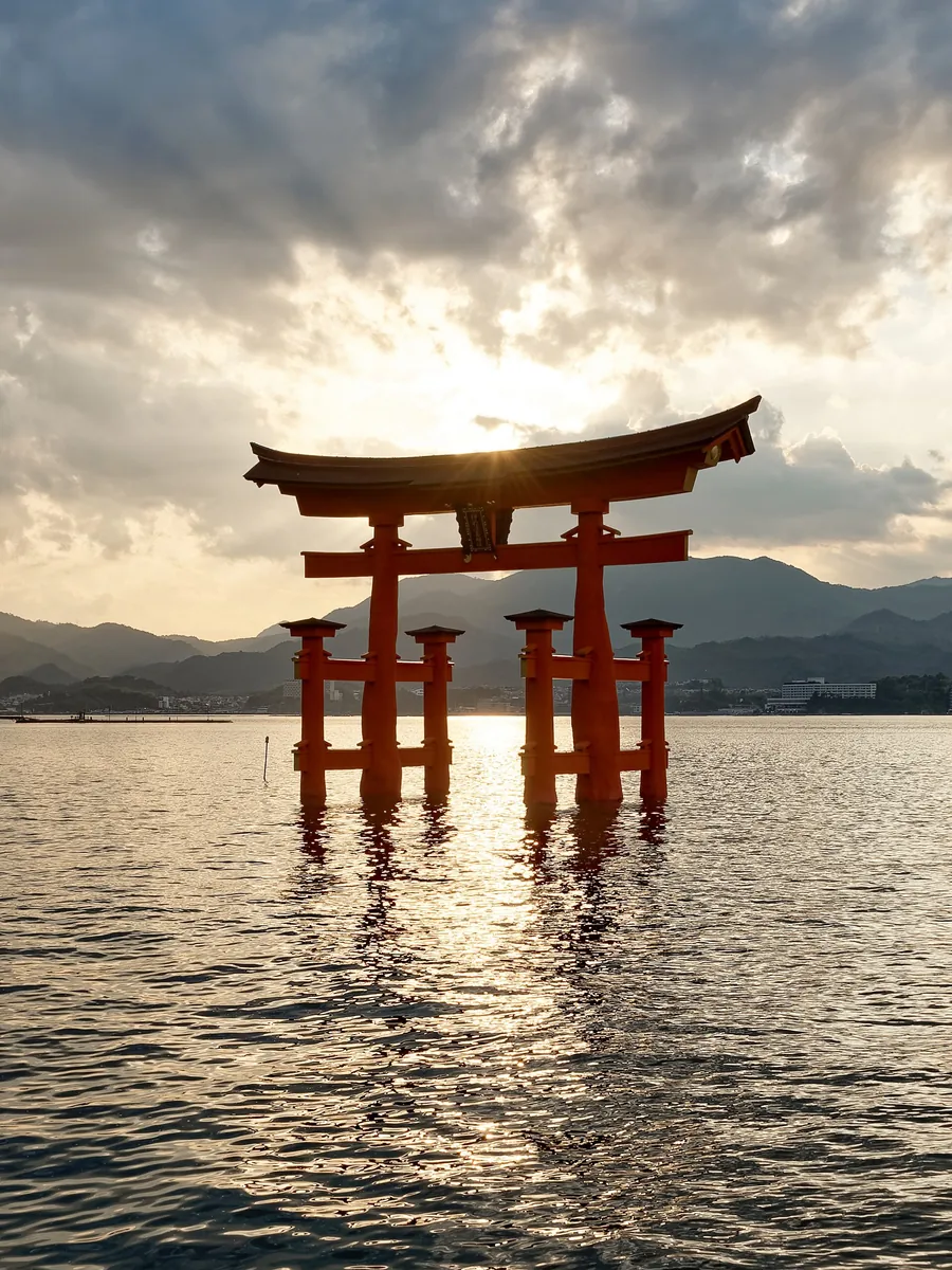 Itsukushima floating torii gate at sunset, Miyajima