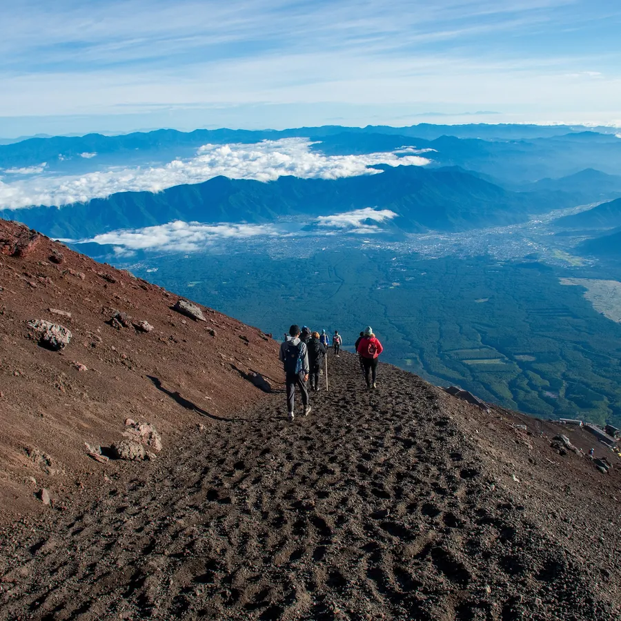Yoshida trail up Mount Fuji at dawn