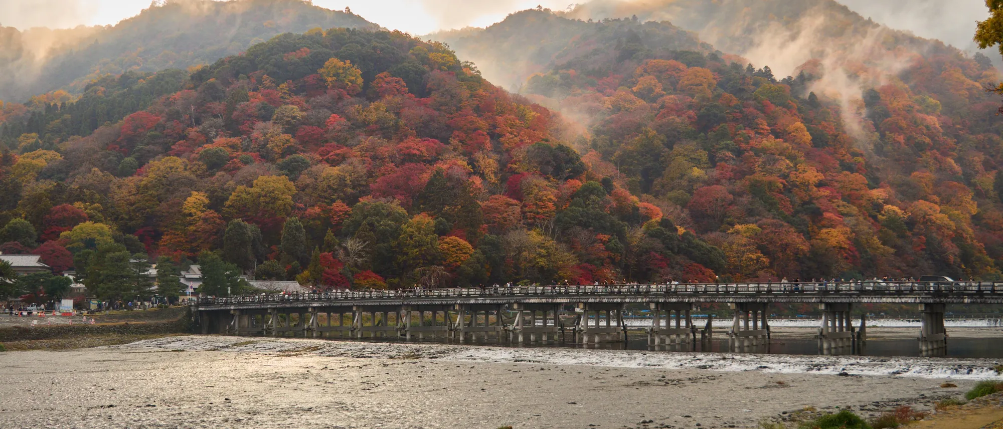 Togetsukyo bridge and autumn hills in Arashiyama, Kyoto